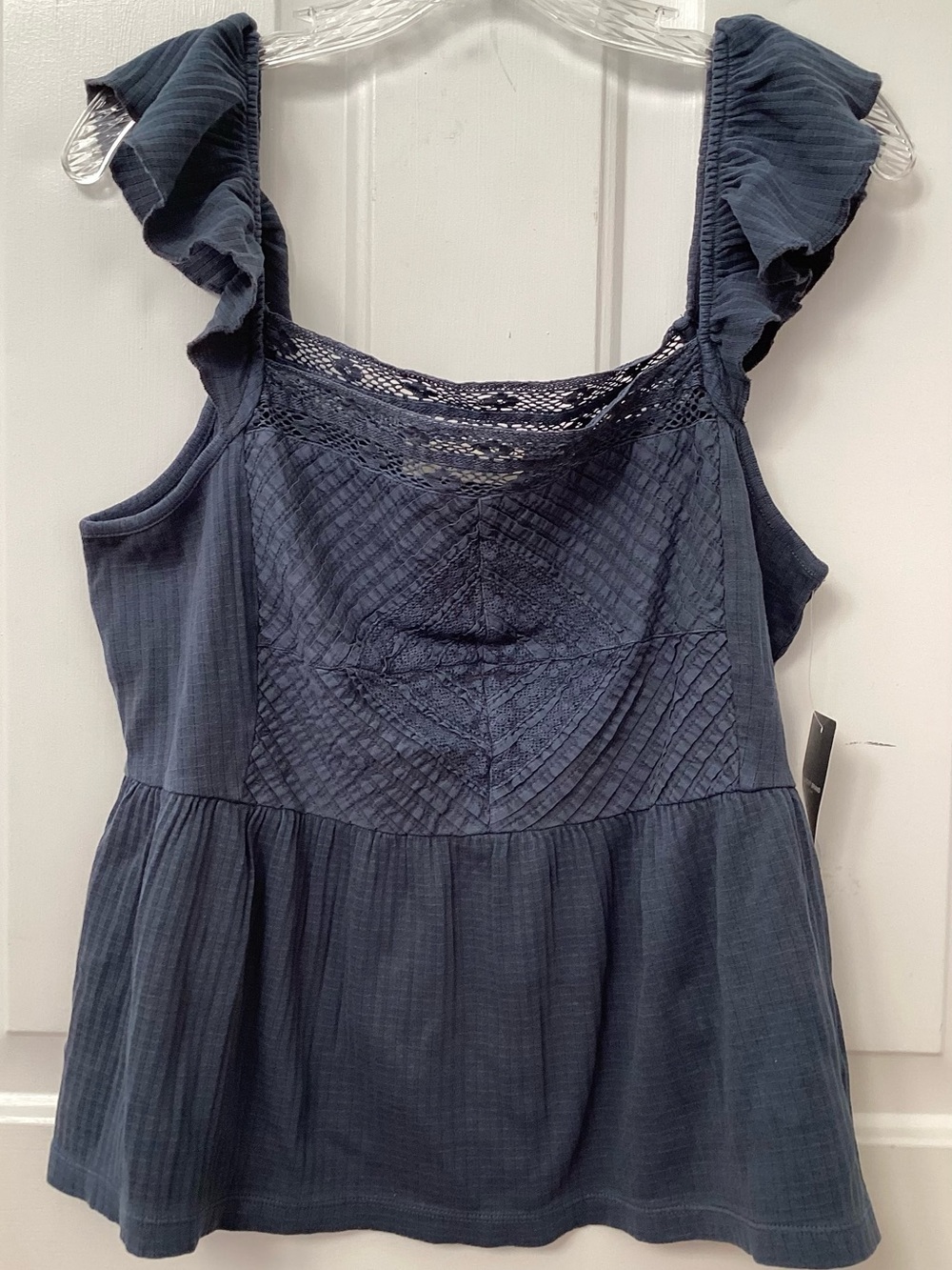 Lucky Brand Indigo Crochet Trim Tank Size Large